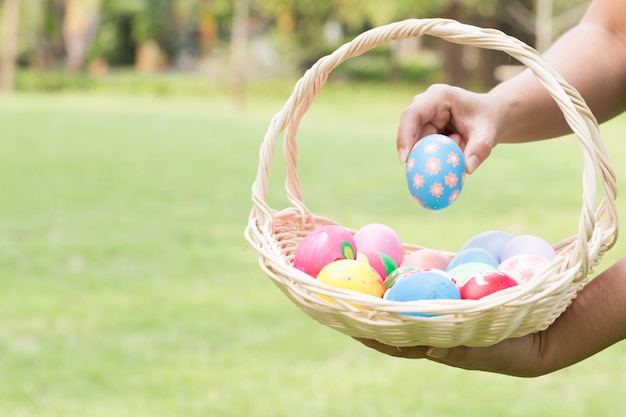 Easter eggs on basket