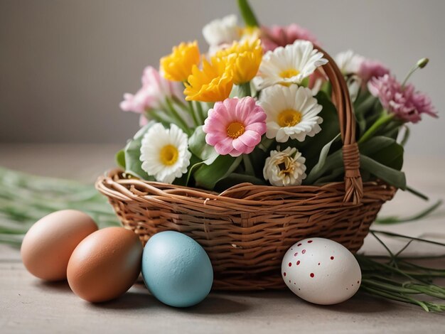 Photo easter eggs in a basket