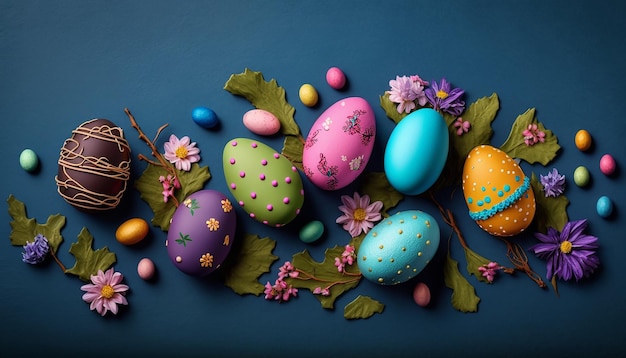 Easter eggs on a blue background