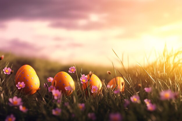 Photo easter eggs on a blue sky background