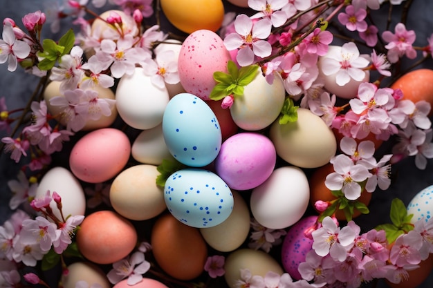 easter eggs in a bouquet of flowers