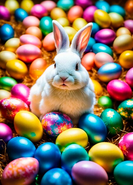 Easter eggs and bunny beautiful background Selective focus