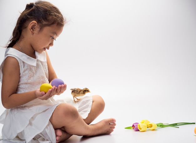 Easter eggs in the child's hand.