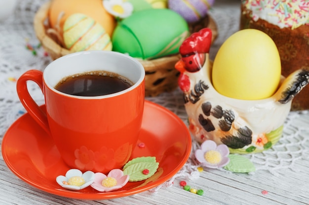 Easter eggs and a coffee cup