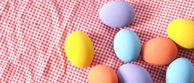 Easter eggs or color egg. Multi-colorful of easter eggs on background in studio with close-up shot which include many colour such as yellow, green, blue, purple, red on festival eggs by art painting.