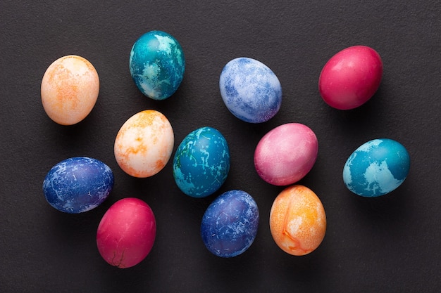 Easter eggs on dark stone