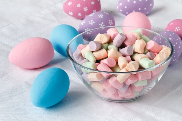 Easter eggs decoration on table