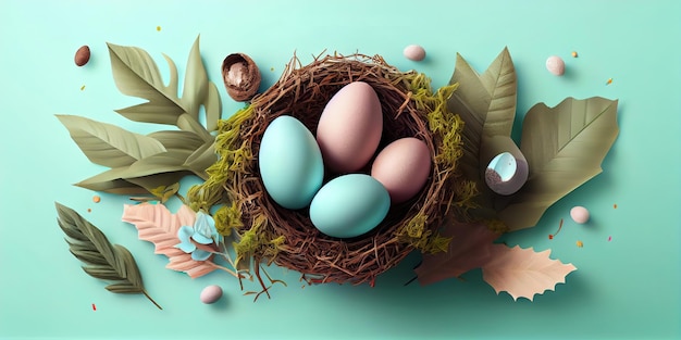 Easter eggs of different colors with color background