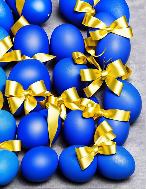 Easter eggs and egg on blue background