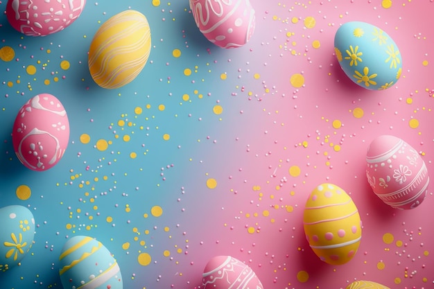 Easter eggs festival pastel background colors charming adorable shiny3D illustration concepts