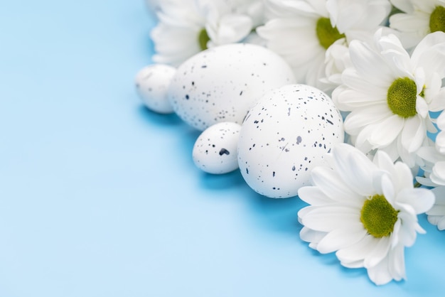 Easter eggs and flower bouquet