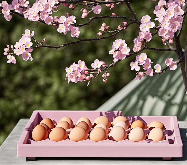 easter eggs and flowers on a white background