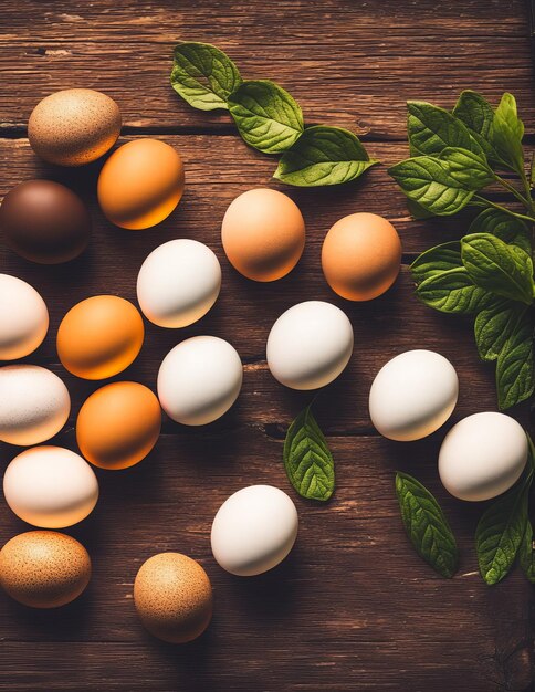 easter eggs and flowers on a white wooden background