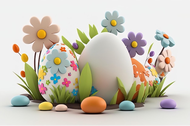 Easter eggs among flowers