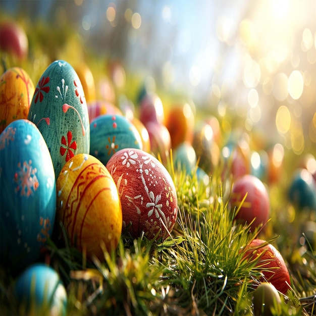 easter eggs on the grass background