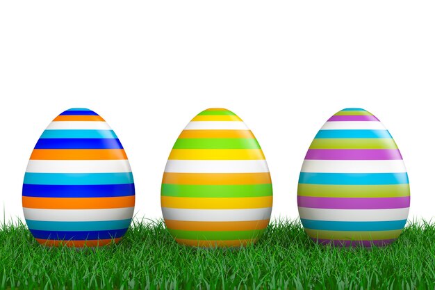 Easter Eggs over Grass on a white background. 3d Rendering