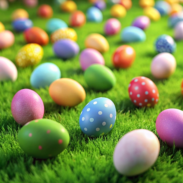 Photo easter eggs in the grass with a bunch of easter eggs in the grass