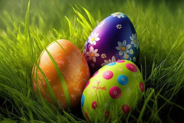 Easter eggs on grass