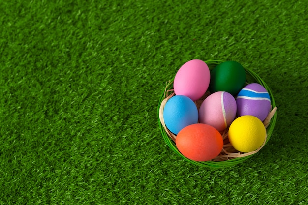 Easter eggs on the grass