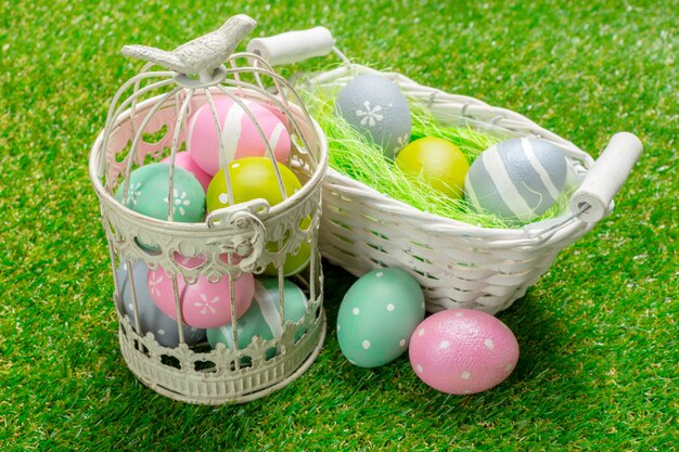 Easter eggs on the grass