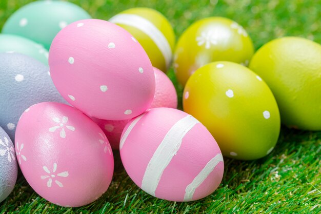 Easter eggs on the grass