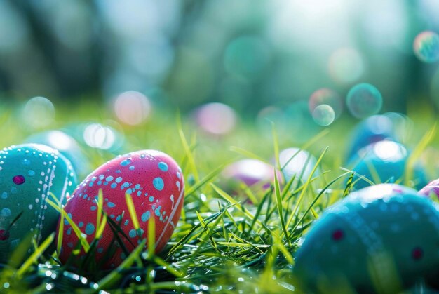 Photo easter eggs on grass