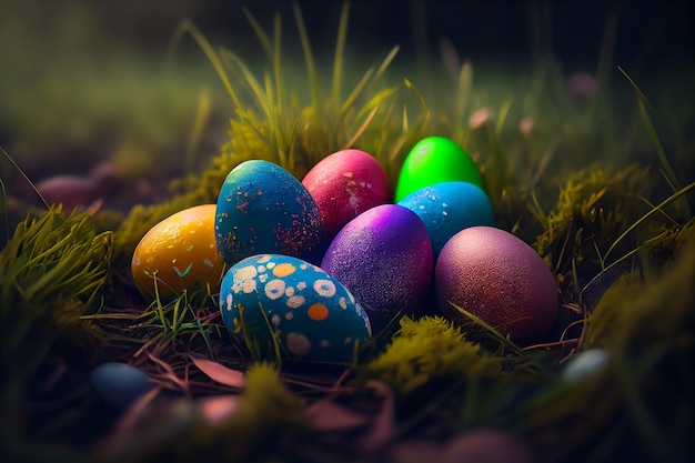 Easter eggs on grassgenerative ai