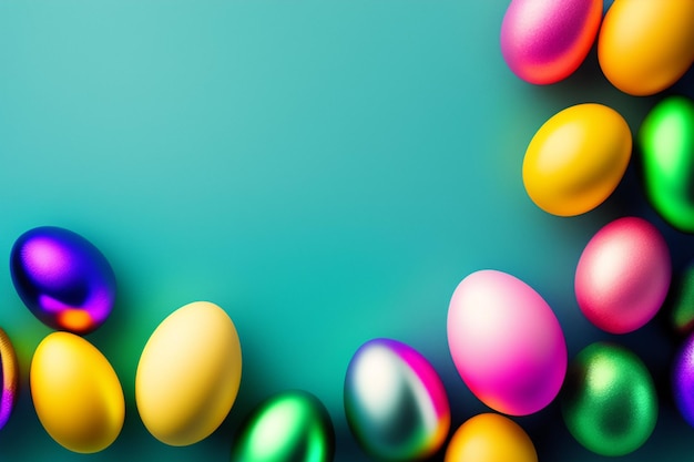 Easter eggs on a green background