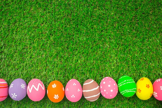 Easter eggs on the green grass.