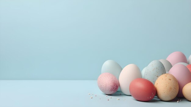 Easter Eggs on Light Blue Background