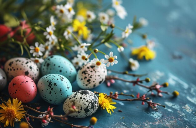 easter eggs in a nest eggs easter eggs and flowers