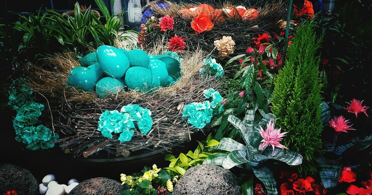 Photo easter eggs in nest at incheon international airport