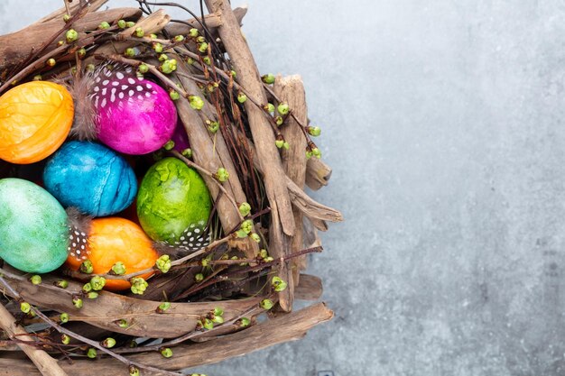 Easter eggs in the nest Spring greeting card xA