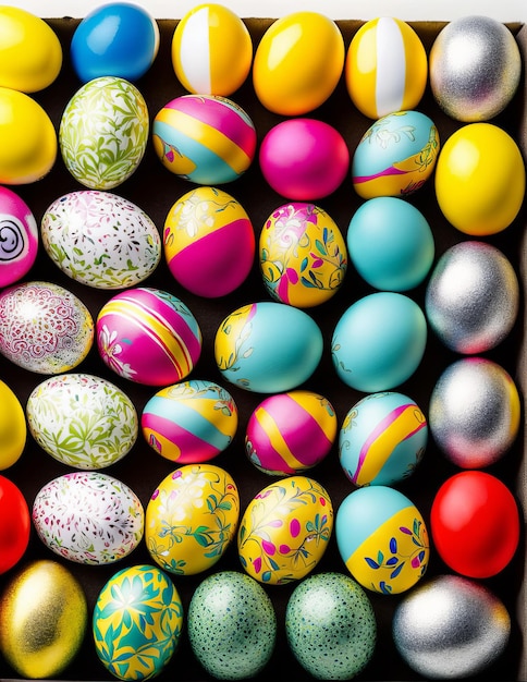 easter eggs in a nest on a white background