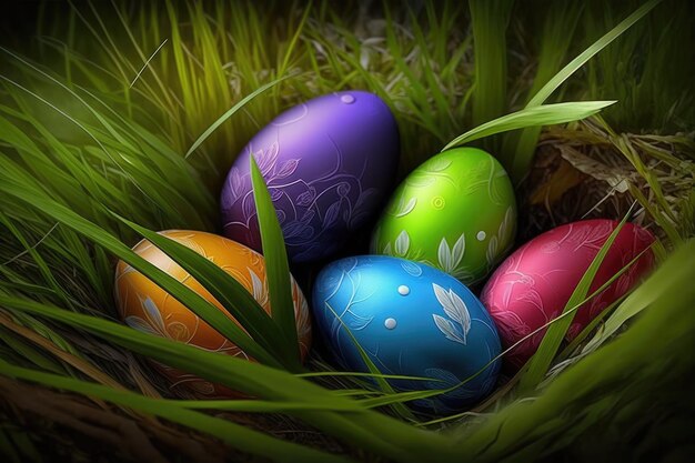 Easter eggs in a nest with green grass