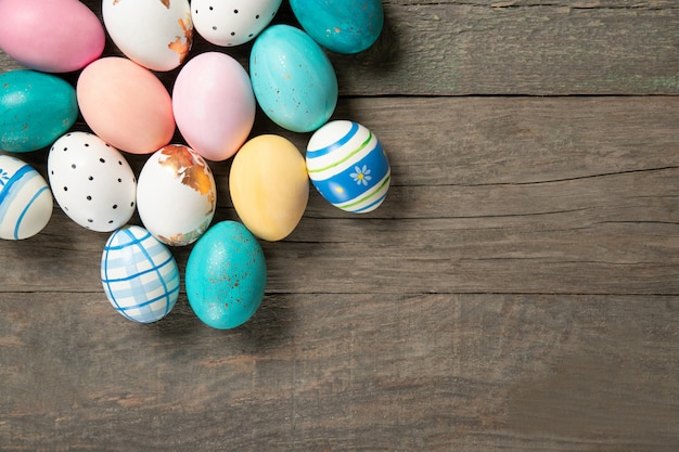 Easter eggs on old wooden