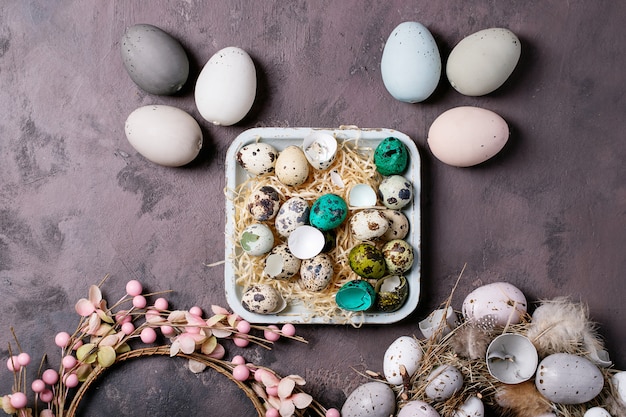 Easter eggs ornaments on a table