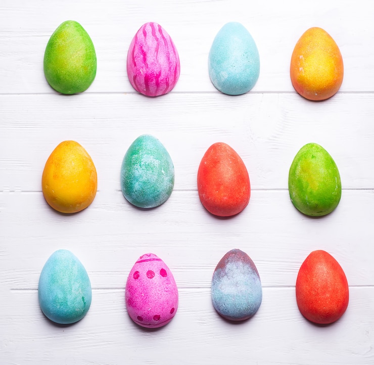 Photo easter eggs painted in colors