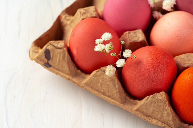 Easter eggs painted in shades of pink close up