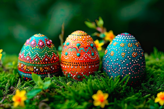 Easter eggs painted in threedimensional patterns