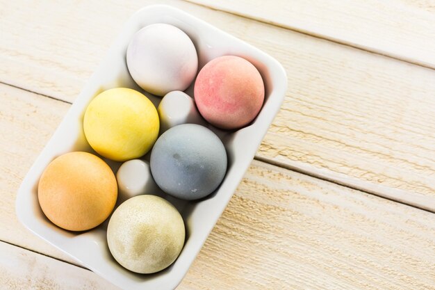 Easter eggs painted with natural egg dye from fruits and vegetables.