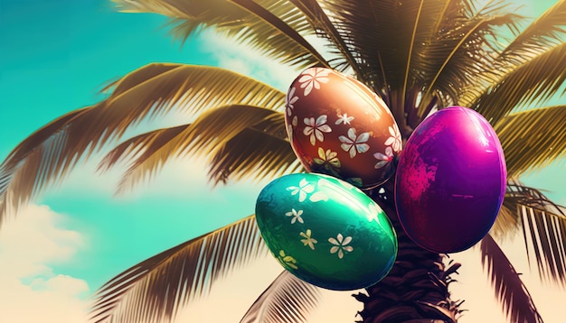 Easter eggs in a palm tree