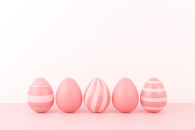 Uova di pasqua sul rosa nel rendering 3d