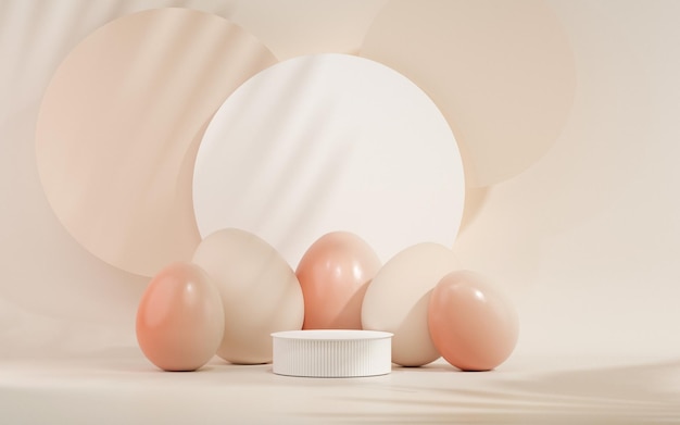 Easter eggs podium with 3d render vector in pastel beige and coral pink background