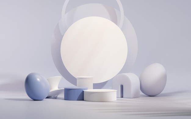 Easter eggs podium with 3d render vector in pastel blue and purple background