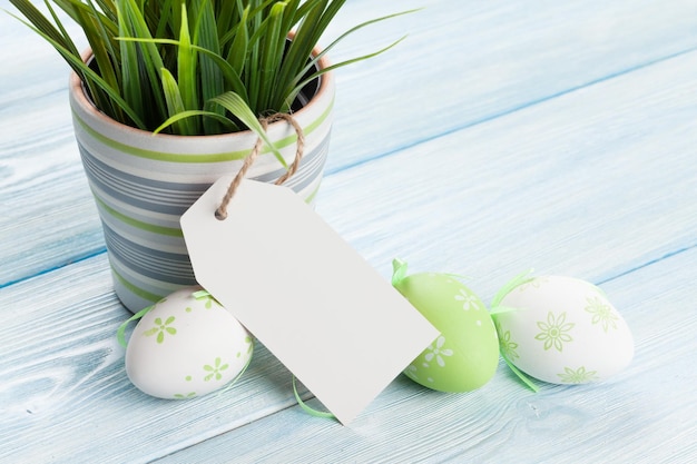 Easter eggs and potted plant