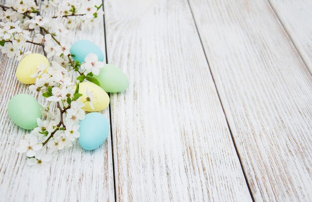 Easter eggs and spring blossom