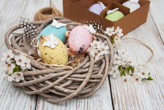 Easter eggs and spring  blossom