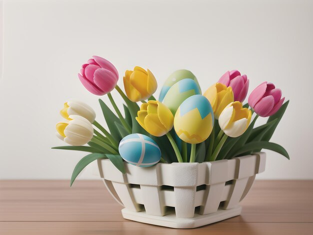 Photo easter eggs and tulips