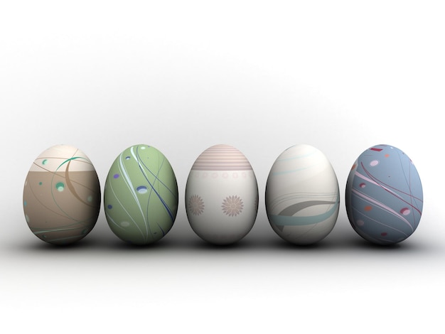 Uova di pasqua su sfondo bianco rendering 3d spazio di copia